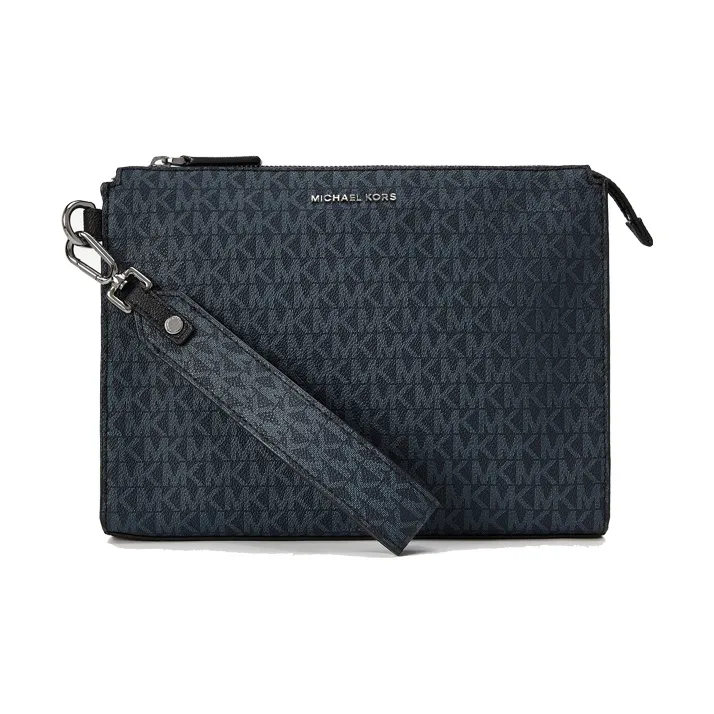 MICHAEL KORS MK Cooper Artificial Leather Clutch Medium Size Men's Marine Blue & Black-0