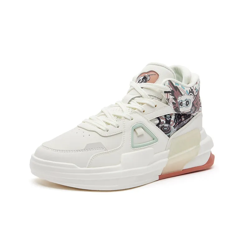 Erke Battery Panda Cushioning Wear Resistant Mid Top Skateboard Shoes Women's Ivory White Jet Black-2
