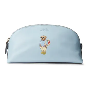 Polo Ralph Lauren Cow Leather Makeup Bag Women's Light Blue
