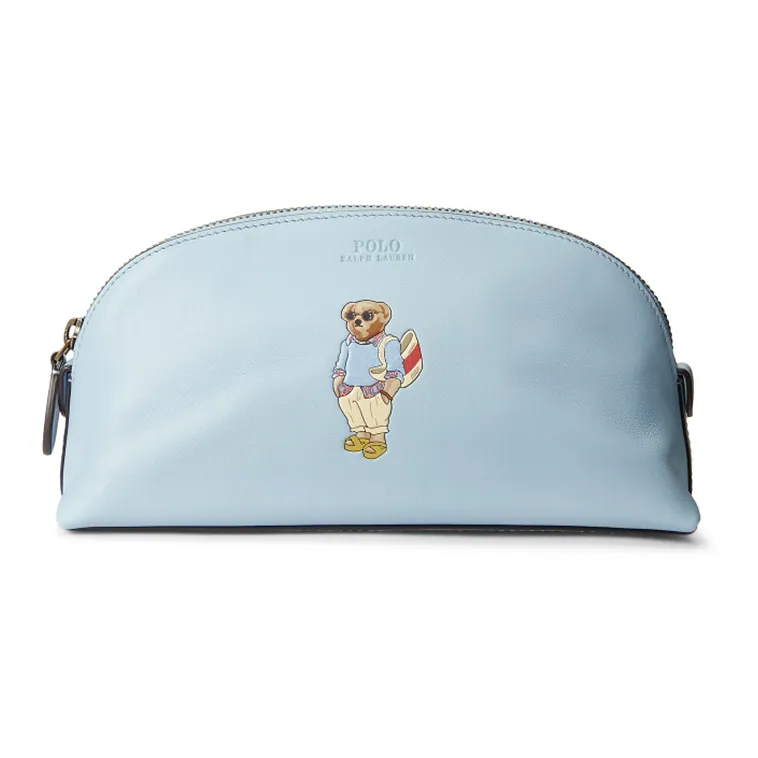 Polo Ralph Lauren Cow Leather Makeup Bag Women's Light Blue-0