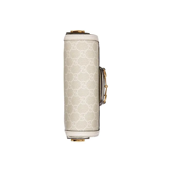 GUCCI Horsebit 1955 Canvas With Leather Trim Saddle Bag Shoulder Bag Crossbody Bag Mini Women's Beige-6