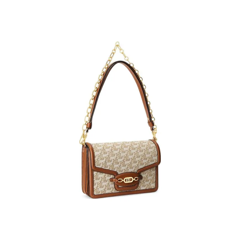 Polo Ralph Lauren Fabric With Cow Leather Patchwork Trim Handbag Shoulder Bag Medium Size Women's Beige/Brown-1