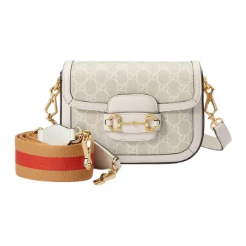 GUCCI Horsebit 1955 Canvas With Leather Trim Saddle Bag Shoulder Bag Crossbody Bag Mini Women's Beige