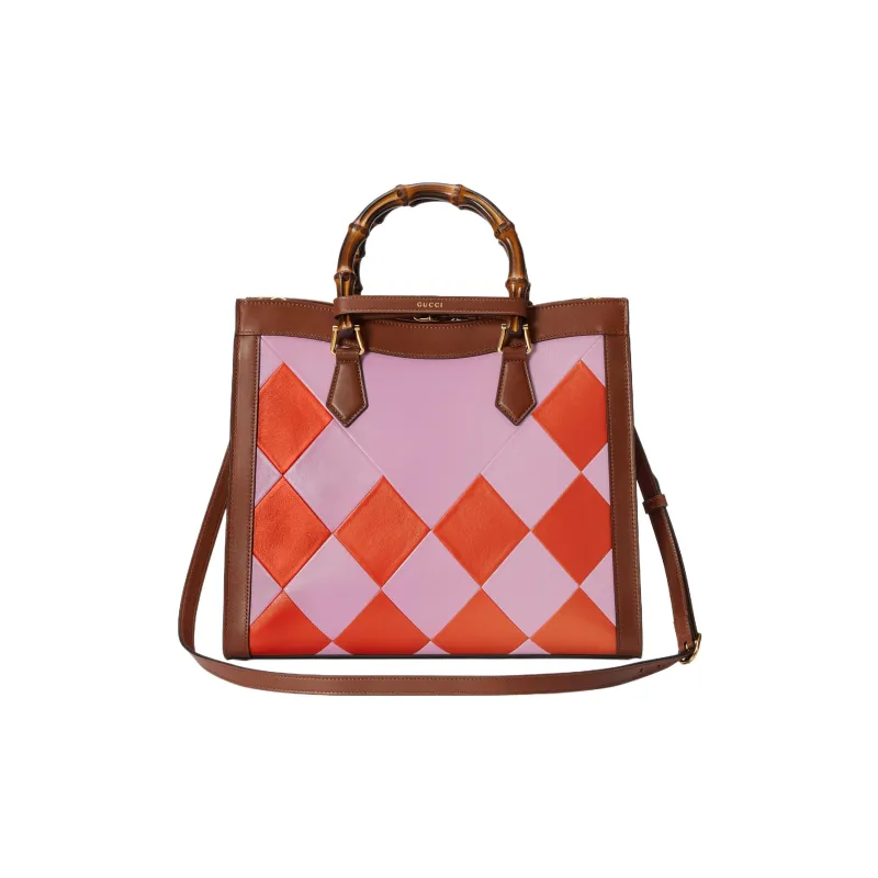 GUCCI Diana Leather Tote Bag Shopping Bag Shoulder Bag Crossbody Bag Handbag Women's Pink/Brown/Orange-3