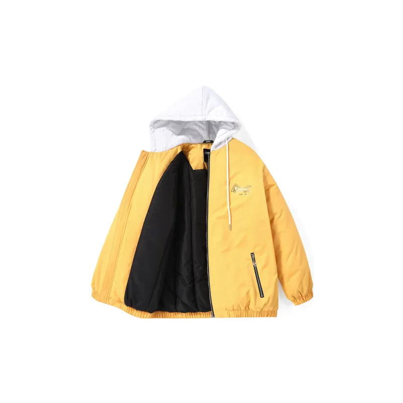 GENANX Letter Plaid Hooded Loose Fit Puffer Jacket Unisex-7