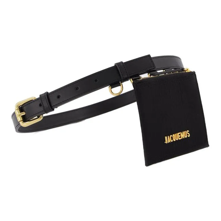 Jacquemus D-Shaped Ring Small Purse Belt Pin Buckle Cow Leather Belt Women's Black-1