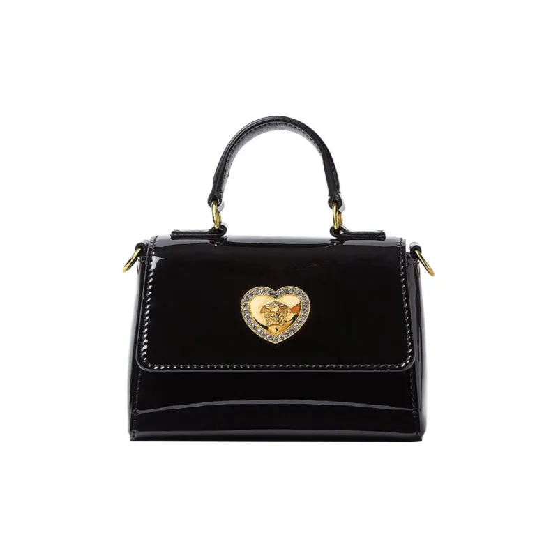 VERSACE Patent Leather Cowhide Handbag Shoulder Bag Crossbody Bag Mini Kids' Black-0