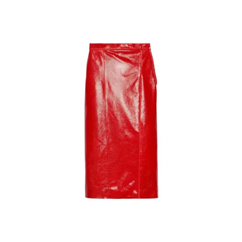 GUCCI Leather Long Skirts Women's Red