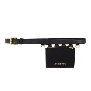 Jacquemus D-Shaped Ring Small Purse Belt Pin Buckle Cow Leather Belt Women's Black