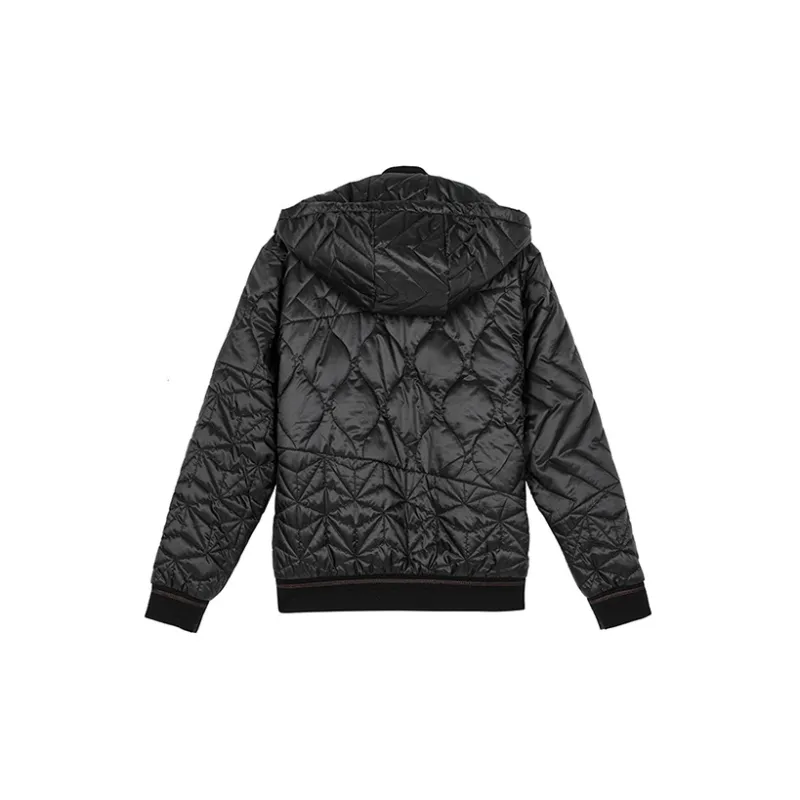 DAVID NAMAN Plaid Solid Color Detachable Hood Loose Fit Puffer Jacket Men's Black-1