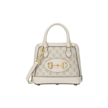 GUCCI Horsebit 1955 Canvas With Leather Trim Shoulder Bag Crossbody Bag Handbag Mini Women's Beige