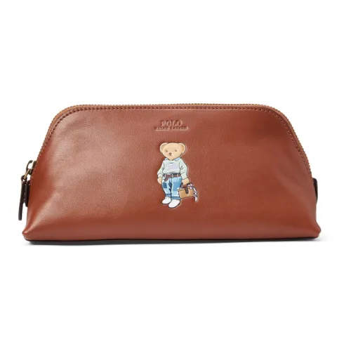 Polo Ralph Lauren Cow Leather Makeup Bag Women's Brown