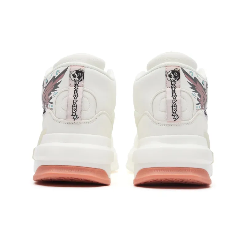 Erke Battery Panda Cushioning Wear Resistant Mid Top Skateboard Shoes Women's Ivory White Jet Black-3