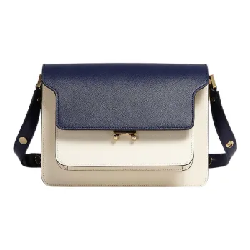 MARNI Trunk Saffiano Calfskin Crossbody Bag Shoulder Bag Medium Size Women's Blue White/Brown