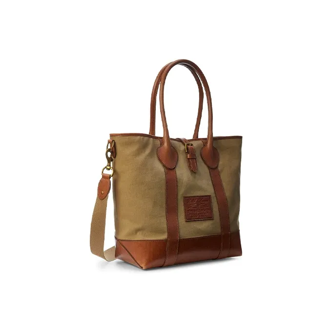 Polo Ralph Lauren Leather Trim Tote Bag Shopping Bag Handbag Men's Khaki-1