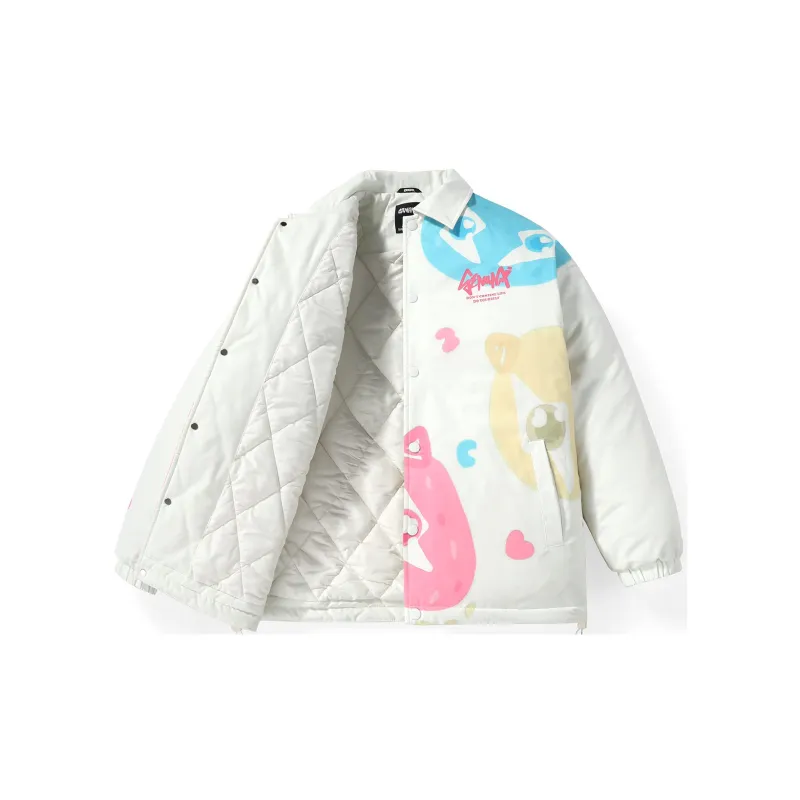 GENANX Cartoon Lapel Loose Fit Puffer Jacket Unisex Milk White-1