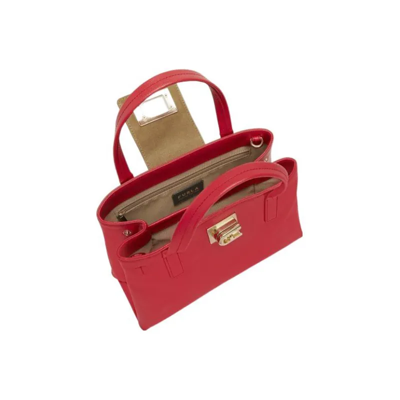 Furla 1927 Collection Leather Tote Bag Shopping Bag Shoulder Bag Crossbody Bag Handbag Small Size Women's Red-3