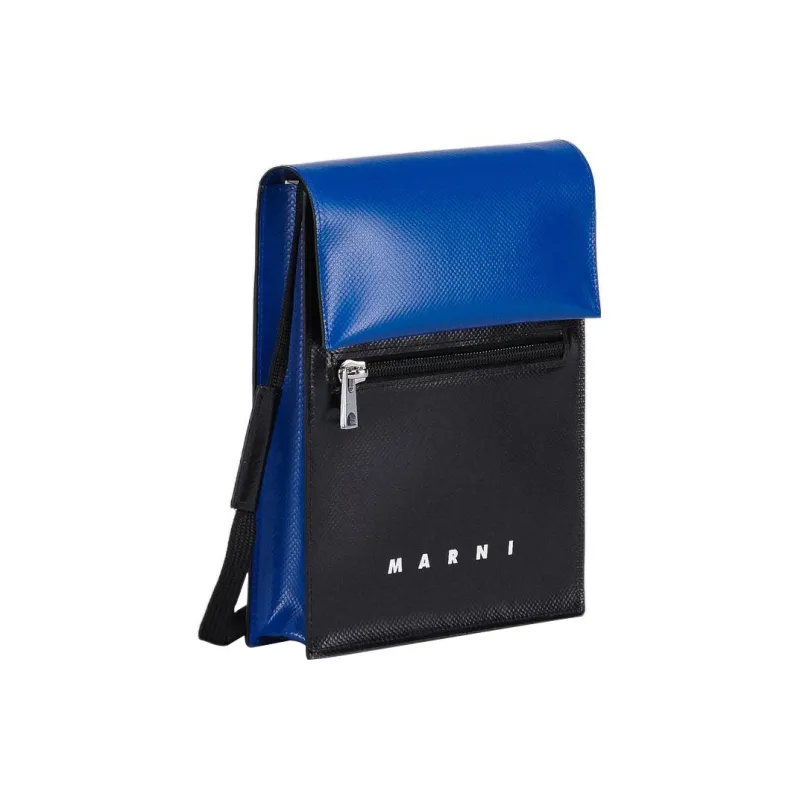 MARNI Tribeca Polyester Messenger Bag, Crossbody Bag, Shoulder Bag Men's Black & Blue-1