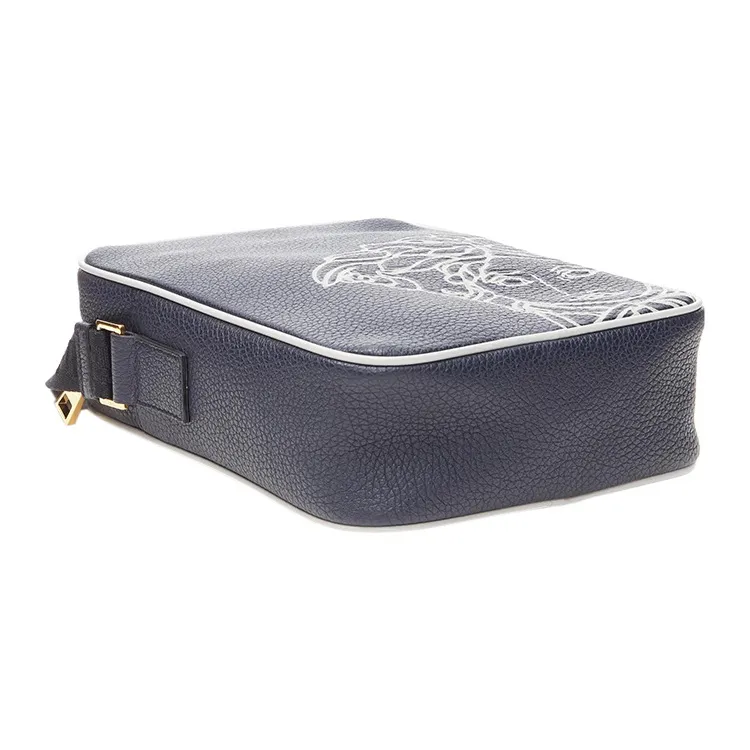 VERSACE Litchi Grain Cow Leather Messenger Bag Crossbody Bag Shoulder Bag Men's Gray-5