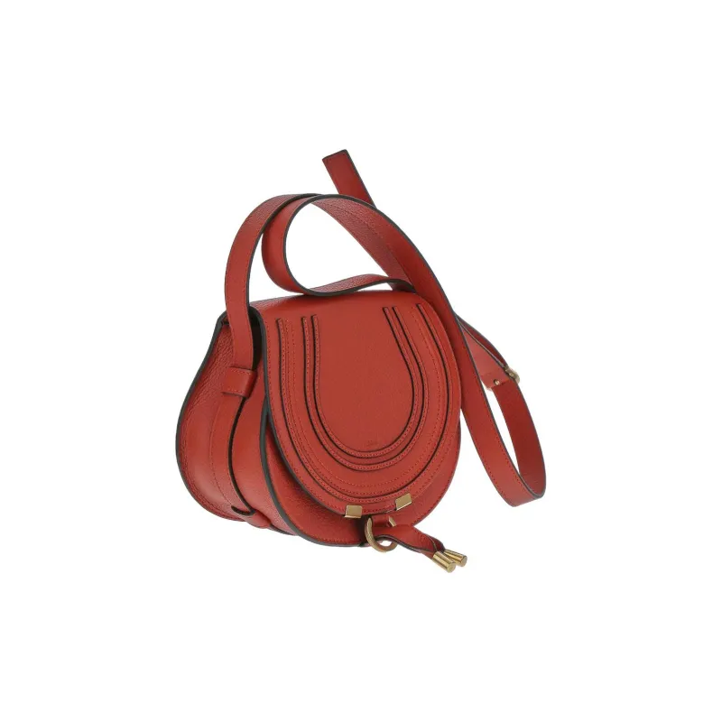 Chloe Marcie Calfskin Saddle Bag Handbag Shoulder Bag Crossbody Bag Small Size Women's Orange Red-1