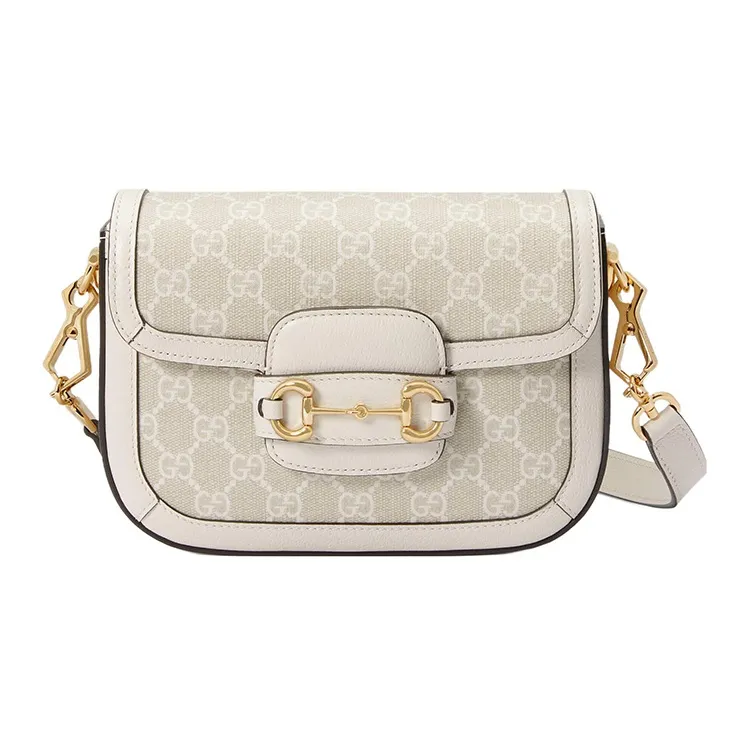 GUCCI Horsebit 1955 Canvas With Leather Trim Saddle Bag Shoulder Bag Crossbody Bag Mini Women's Beige-1