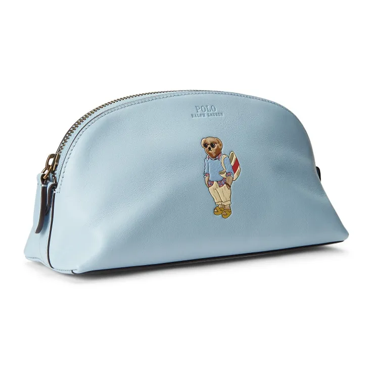 Polo Ralph Lauren Cow Leather Makeup Bag Women's Light Blue-1