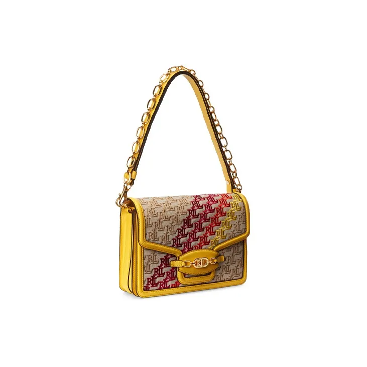 Polo Ralph Lauren Fabric Cow Leather Patchwork Handbag Shoulder Bag Women's Multicolor-1
