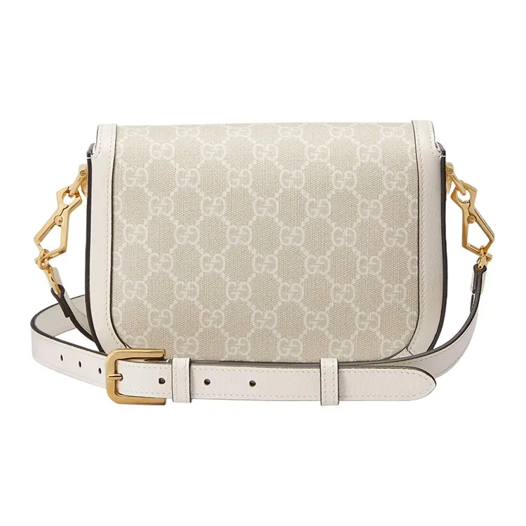 GUCCI Horsebit 1955 Canvas With Leather Trim Saddle Bag Shoulder Bag Crossbody Bag Mini Women's Beige-4