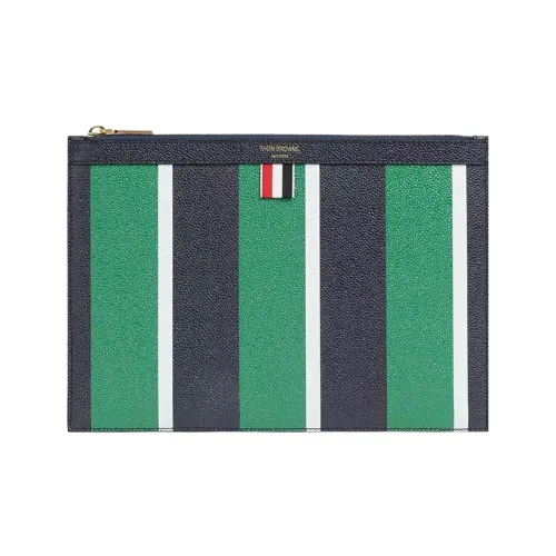 THOM BROWNE· Pebbled Cow Leather File Folder Clutch Small Size Women's Marine Blue/Green