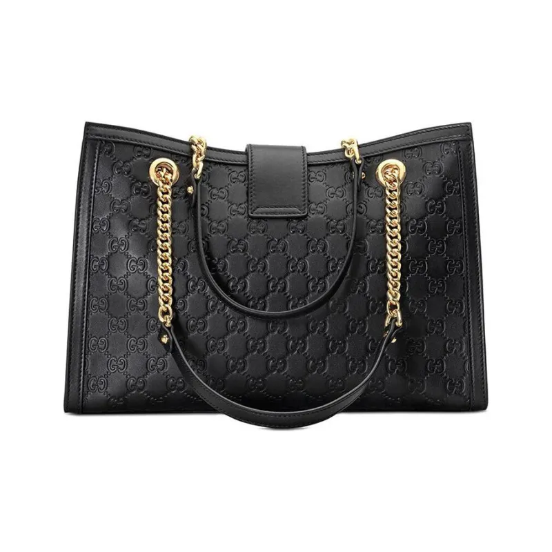 GUCCI Padlock Leather Tote Bag, Shopping Bag, Portable Crossbody Bag, Shoulder Bag Trumpets Women's Black-2