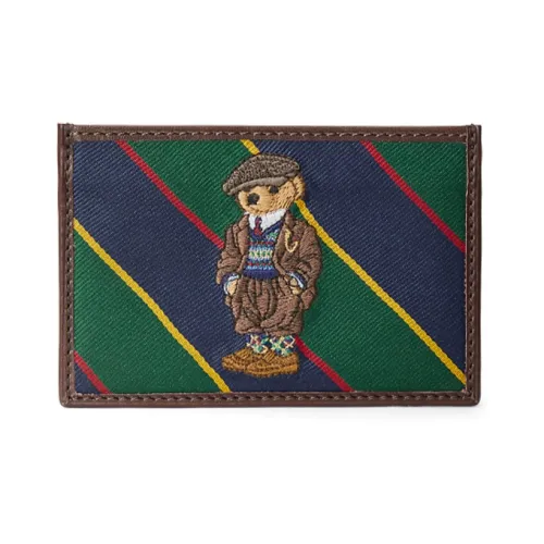 Polo Ralph Lauren Fabric Cow Leather Patchwork Card Clip Card Holder Men's Multicolor