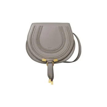 Chloe Marcie Grained Calfskin Saddle Bag Handbag Shoulder Bag Crossbody Bag Small Size Women's Gray