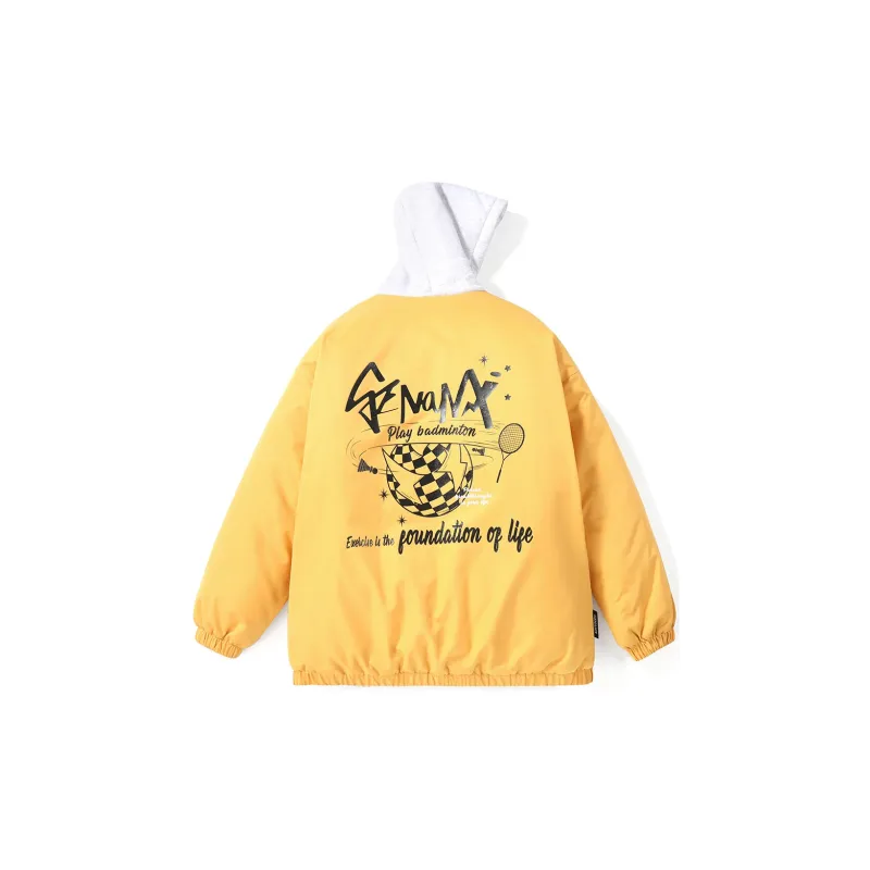 GENANX Letter Plaid Hooded Loose Fit Puffer Jacket Unisex-9