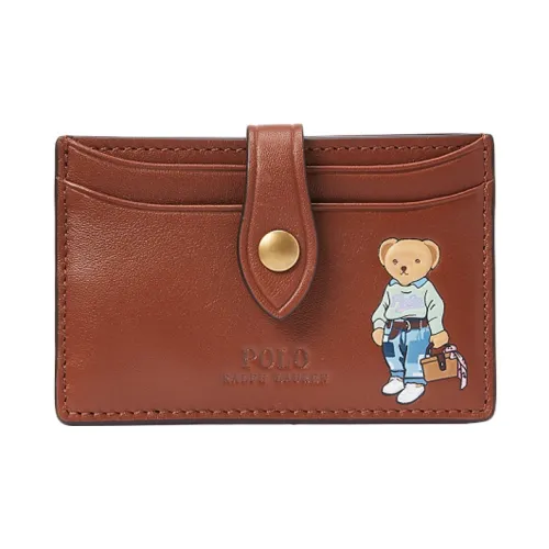 Polo Ralph Lauren Cow Leather Card Clip Card Holder Women's Brown