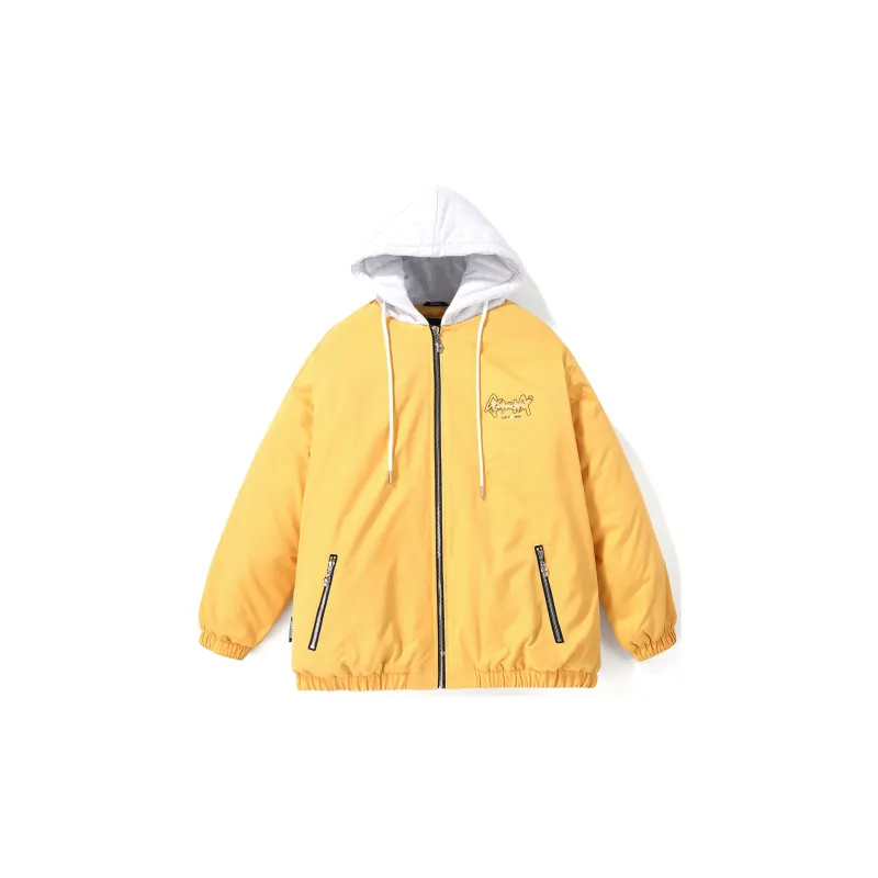 GENANX Letter Plaid Hooded Loose Fit Puffer Jacket Unisex-8