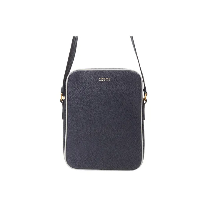 VERSACE Litchi Grain Cow Leather Messenger Bag Crossbody Bag Shoulder Bag Men's Gray-4