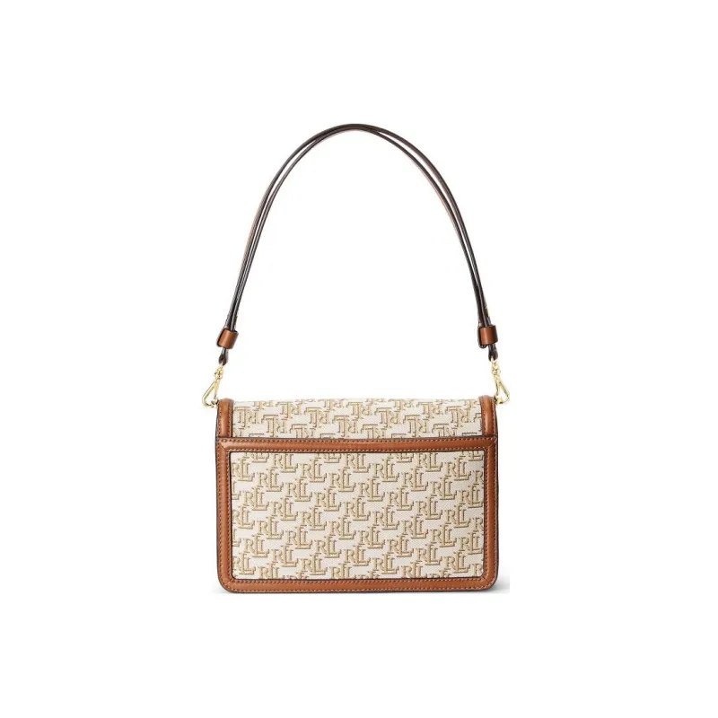 Polo Ralph Lauren Fabric With Cow Leather Patchwork Trim Handbag Shoulder Bag Medium Size Women's Beige/Brown-2