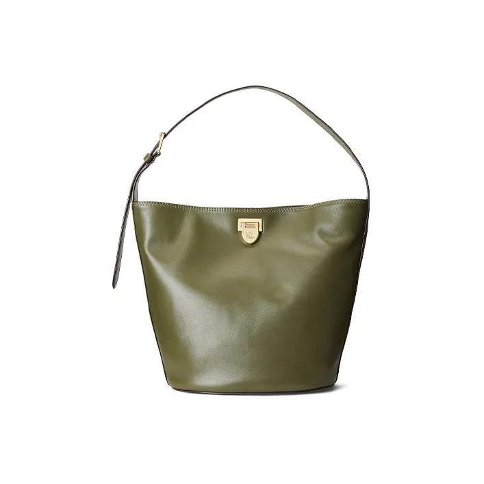 Polo Ralph Lauren Cow Leather Bucket Bag Handbag Shoulder Bag Women's Army Green-0