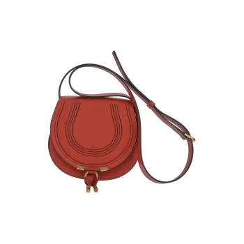 Chloe Marcie Calfskin Saddle Bag Handbag Shoulder Bag Crossbody Bag Small Size Women's Orange Red