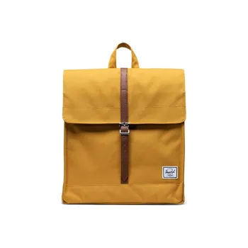 Herschel Leather Laptop Bag Commute Backpack Medium Size Unisex Mature Sun Gold
