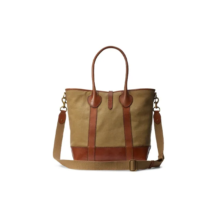 Polo Ralph Lauren Leather Trim Tote Bag Shopping Bag Handbag Men's Khaki-2