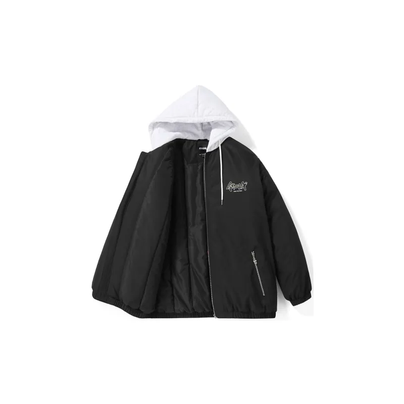 GENANX Letter Plaid Hooded Loose Fit Puffer Jacket Unisex-2