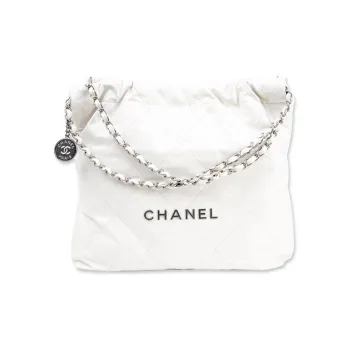 CHANEL 22Bag Calfskin With White Stitching & Silver Metal Tote Bag, Shopping Bag, Handbag, Shoulder Bag Women's White