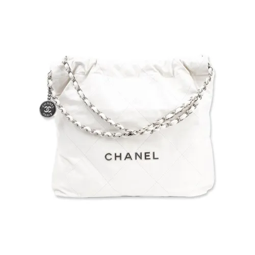 CHANEL 22Bag Calfskin With White Stitching & Silver Metal Tote Bag, Shopping Bag, Handbag, Shoulder Bag Women's White