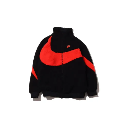 Nike Big Swoosh Reversible Boa Jacket Black Chili Red