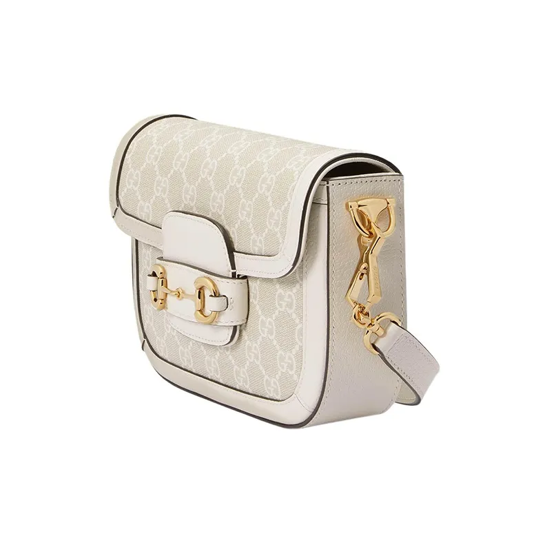 GUCCI Horsebit 1955 Canvas With Leather Trim Saddle Bag Shoulder Bag Crossbody Bag Mini Women's Beige-2