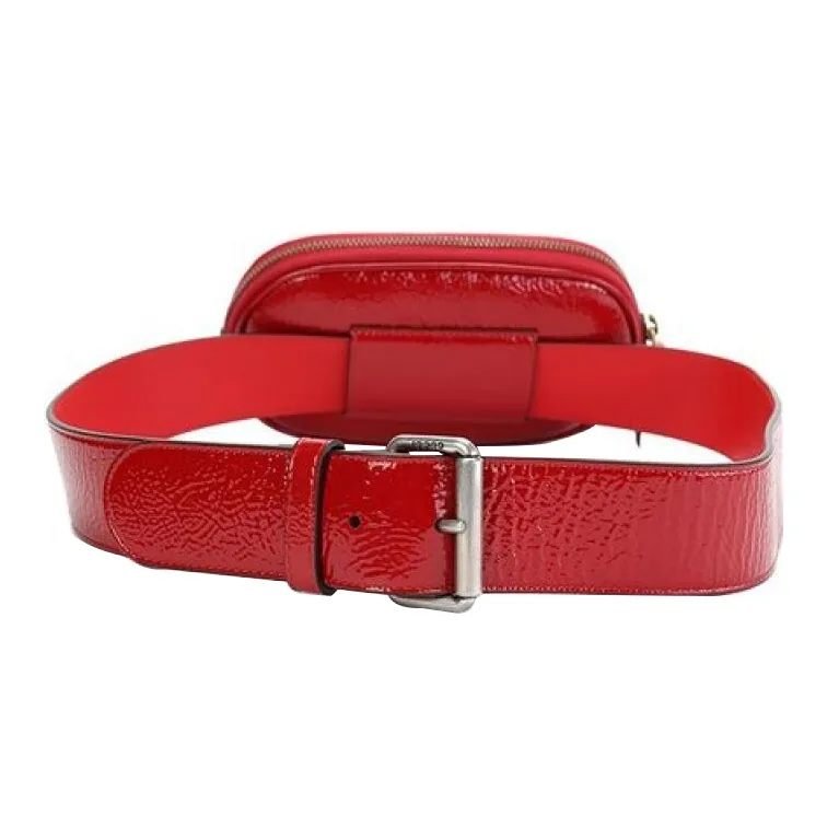 GUCCI Solid Color Leather Sling Bag Fanny Pack Small Size Women's Red/Pink-3