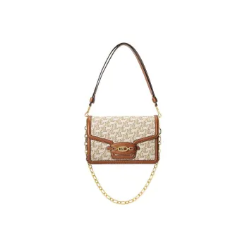 Polo Ralph Lauren Fabric With Cow Leather Patchwork Trim Handbag Shoulder Bag Medium Size Women's Beige/Brown
