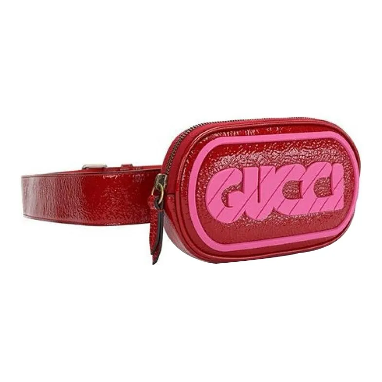 GUCCI Solid Color Leather Sling Bag Fanny Pack Small Size Women's Red/Pink-2