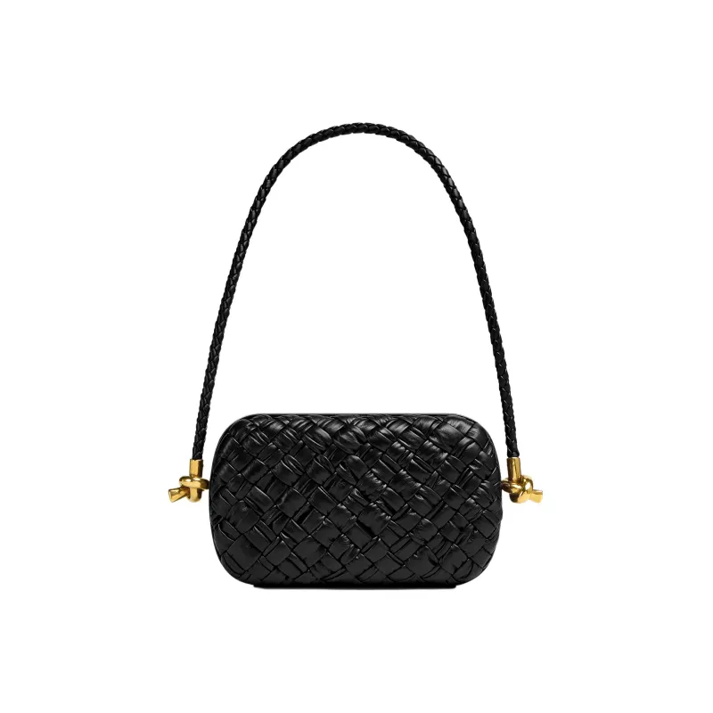 Bottega Veneta Knot Foulard Intrecciato Minaudiere On Strap Black-1